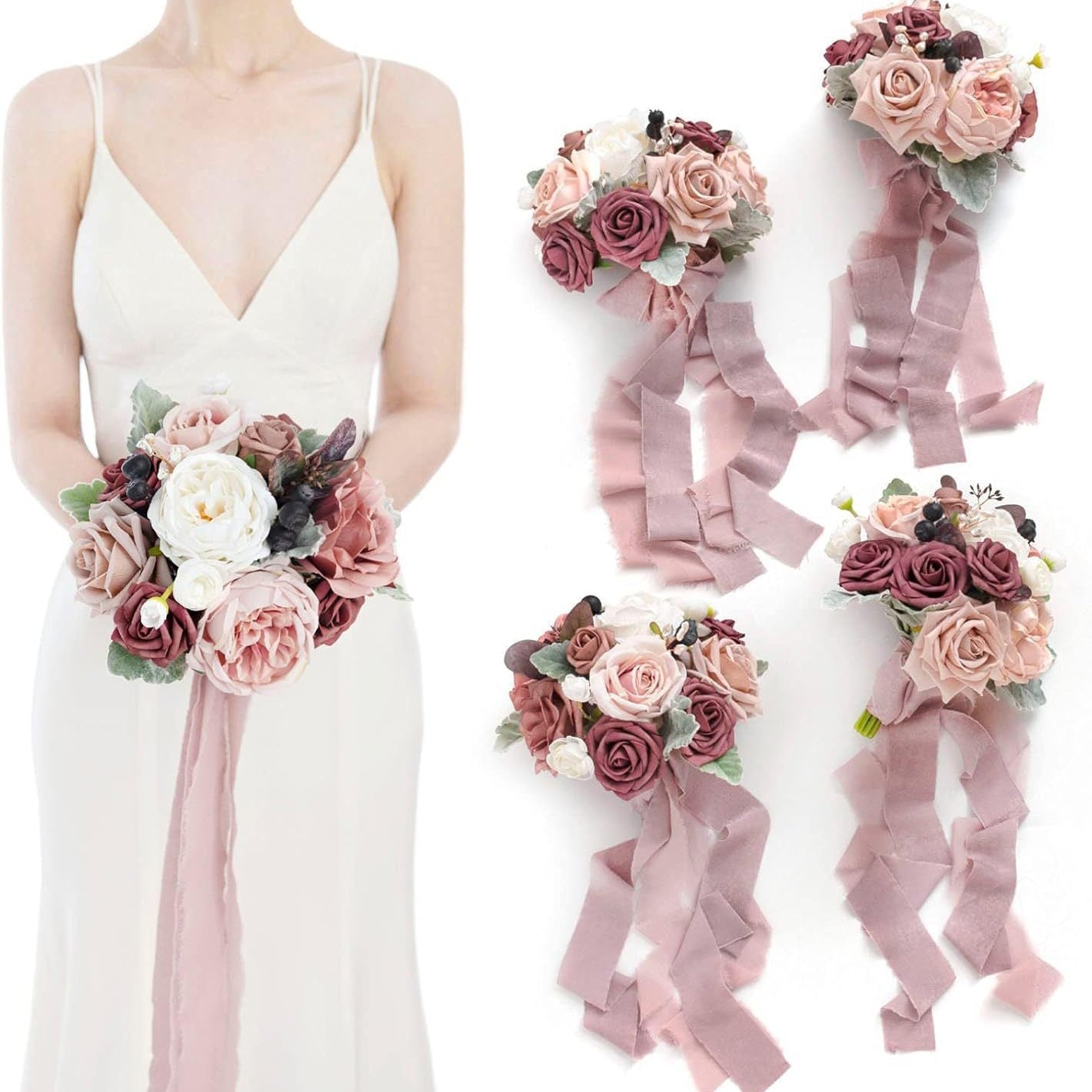 15" Bridesmaid Bouquets - Real Touch Artificial Flowers