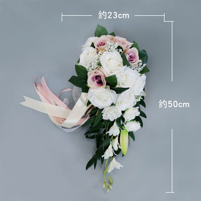 13" Bridal Bouquet in White and Pink