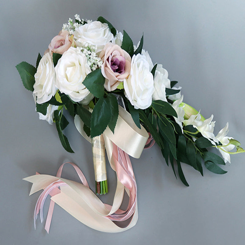 13" Bridal Bouquet in White and Pink
