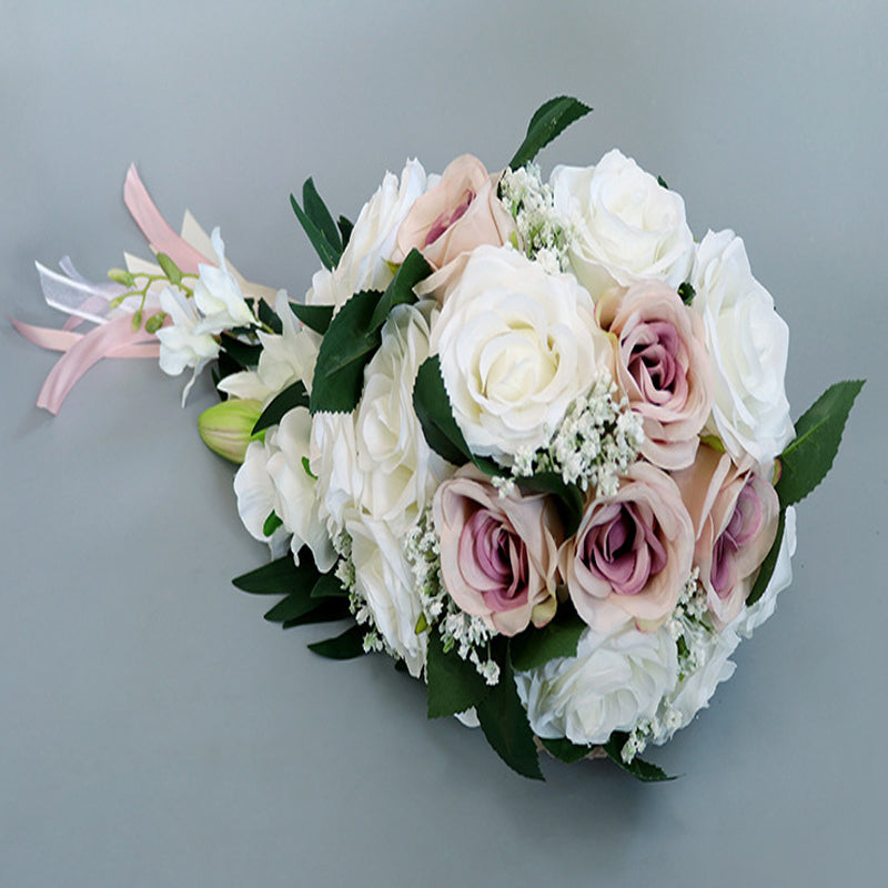 13" Bridal Bouquet in White and Pink