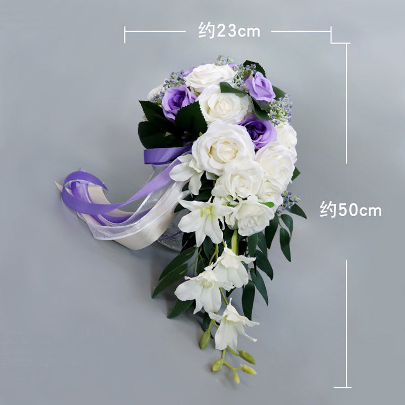 13" Bridal Bouquet in White and Purple