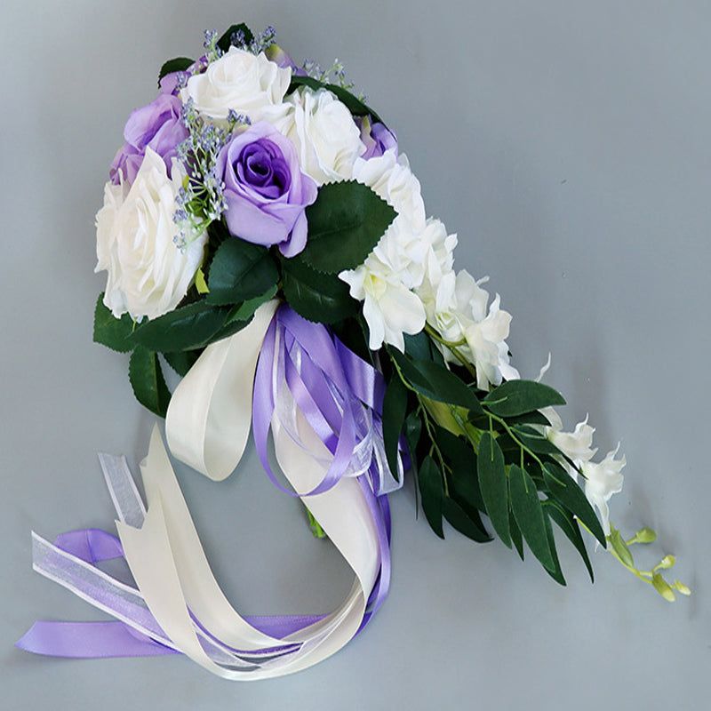 13" Bridal Bouquet in White and Purple