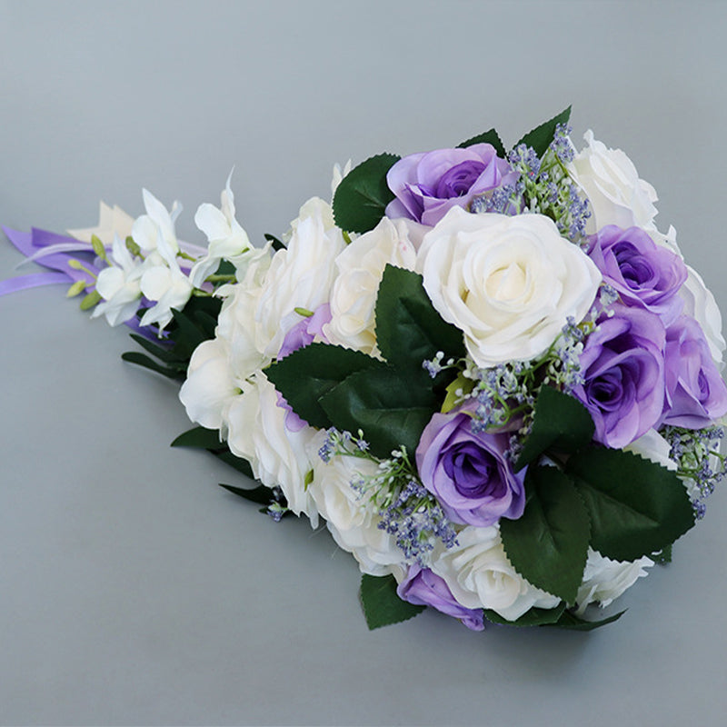 13" Bridal Bouquet in White and Purple