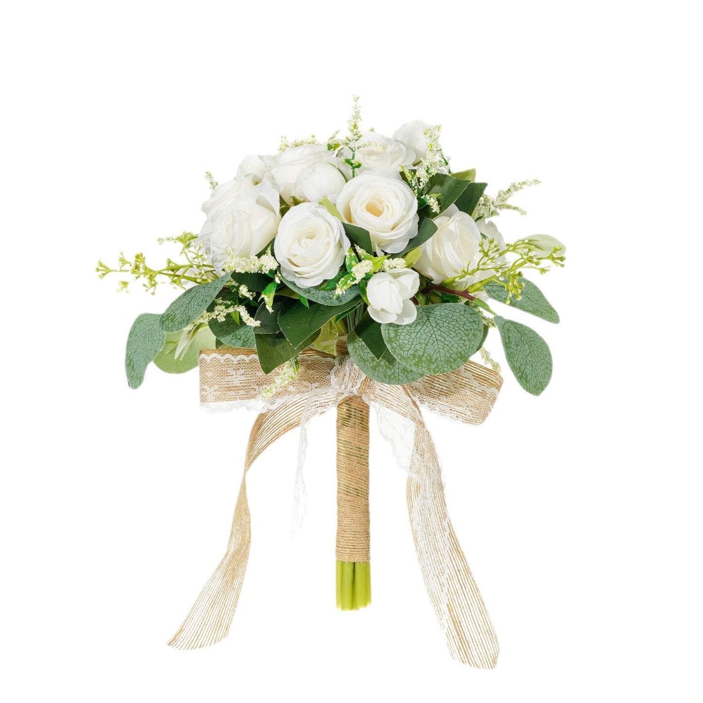 12" Bridesmaid Bouquets - White Rose and Eucalyptus