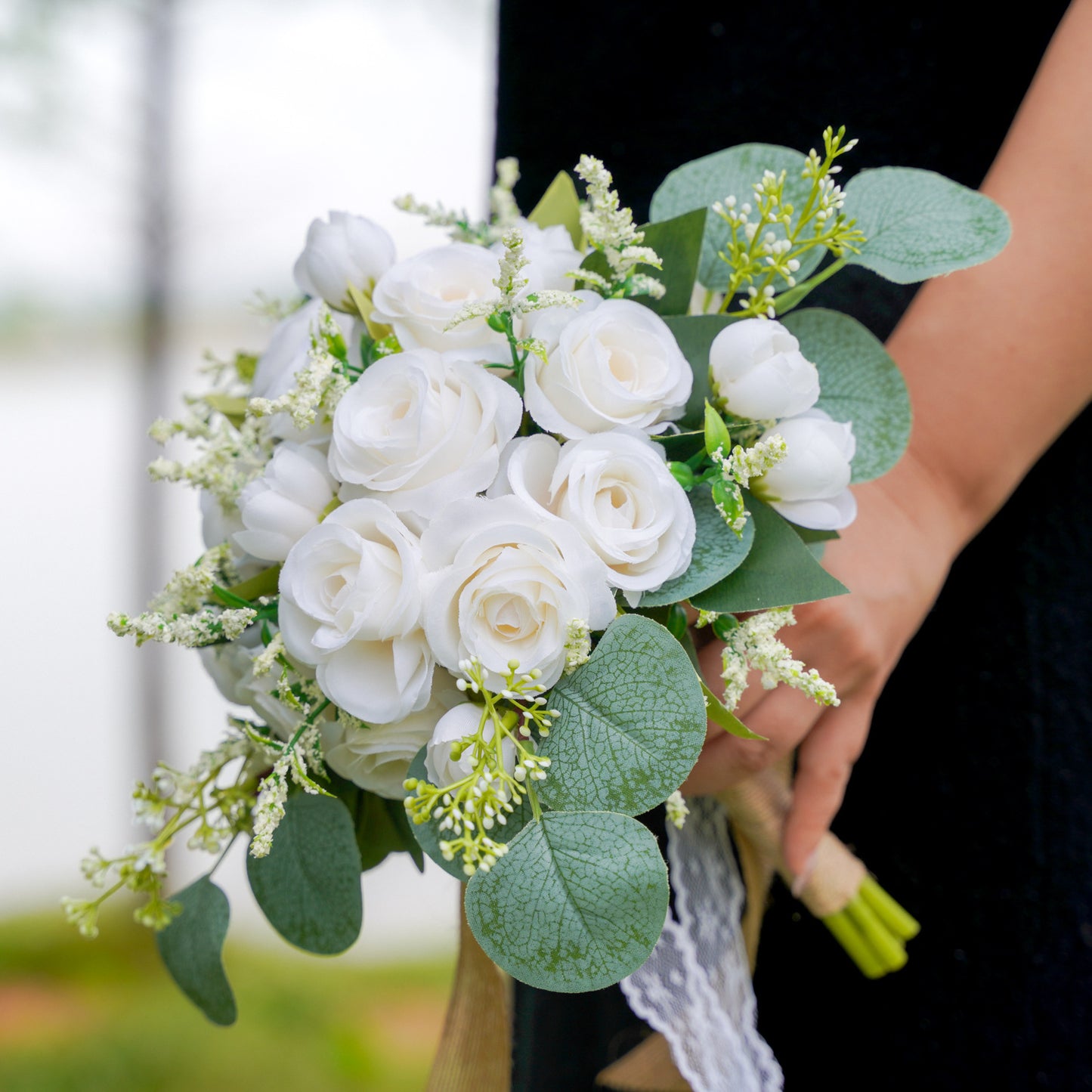 12" Bridesmaid Bouquets - White Rose and Eucalyptus