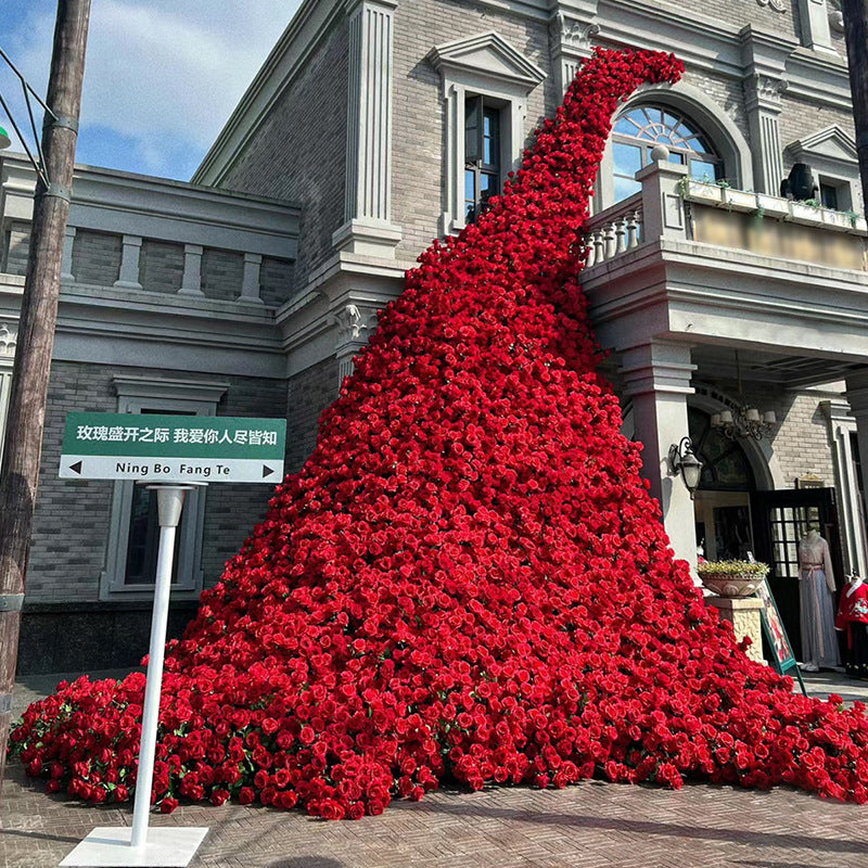 Red Austin Rose Flower Wall for Wedding