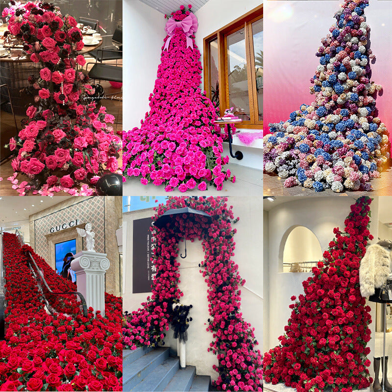 Red Austin Rose Flower Wall for Wedding