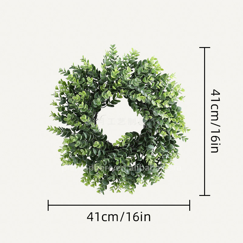 16" Wide Large Artificial Boxwood Candle Ring Holder -Green