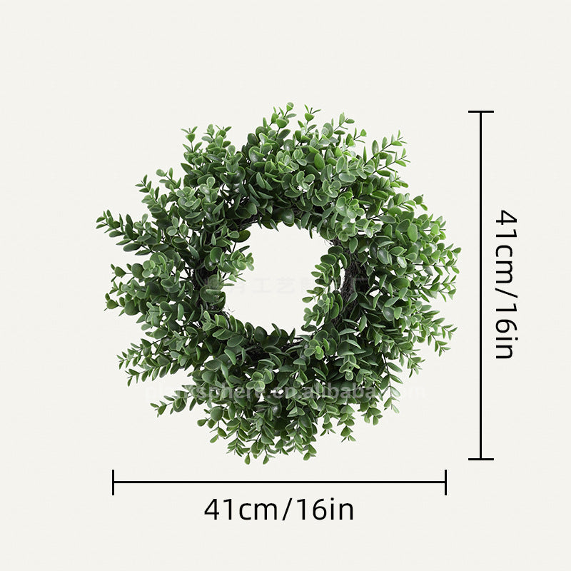 16" Wide Large Artificial Boxwood Candle Ring Holder -Green