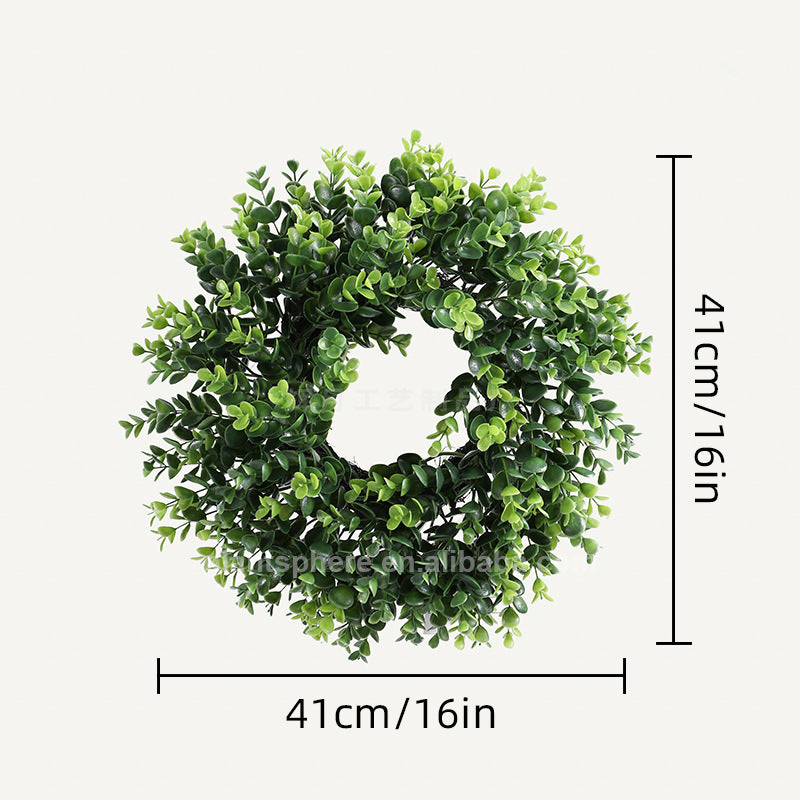 16" Wide Large Artificial Boxwood Candle Ring Holder -Green