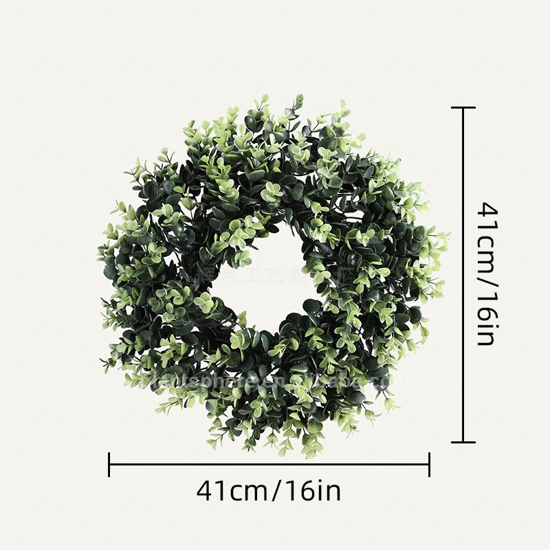 16" Wide Large Artificial Boxwood Candle Ring Holder -Green