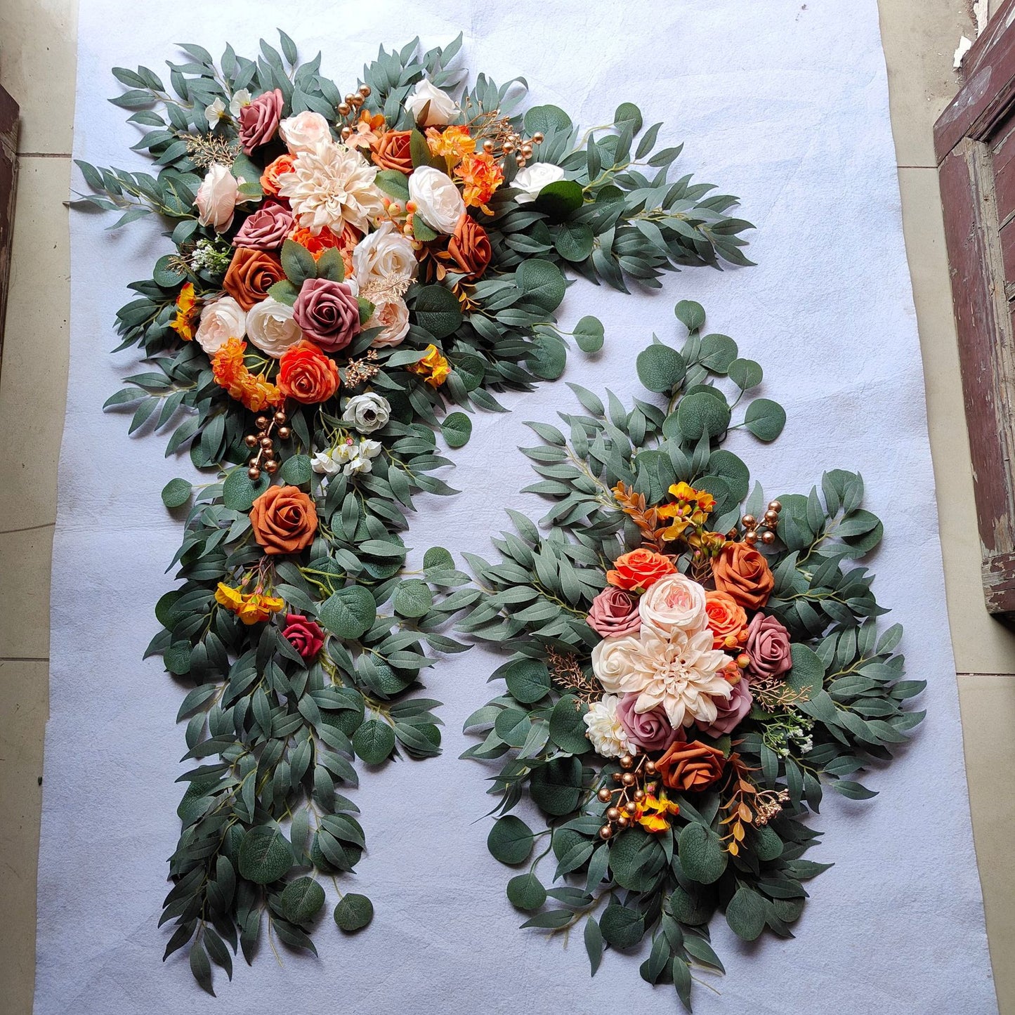 4 ft LARGE FLOWER ARCH DECOR WITH DRAPES IN MANY COLORS,(PACK of 5)
