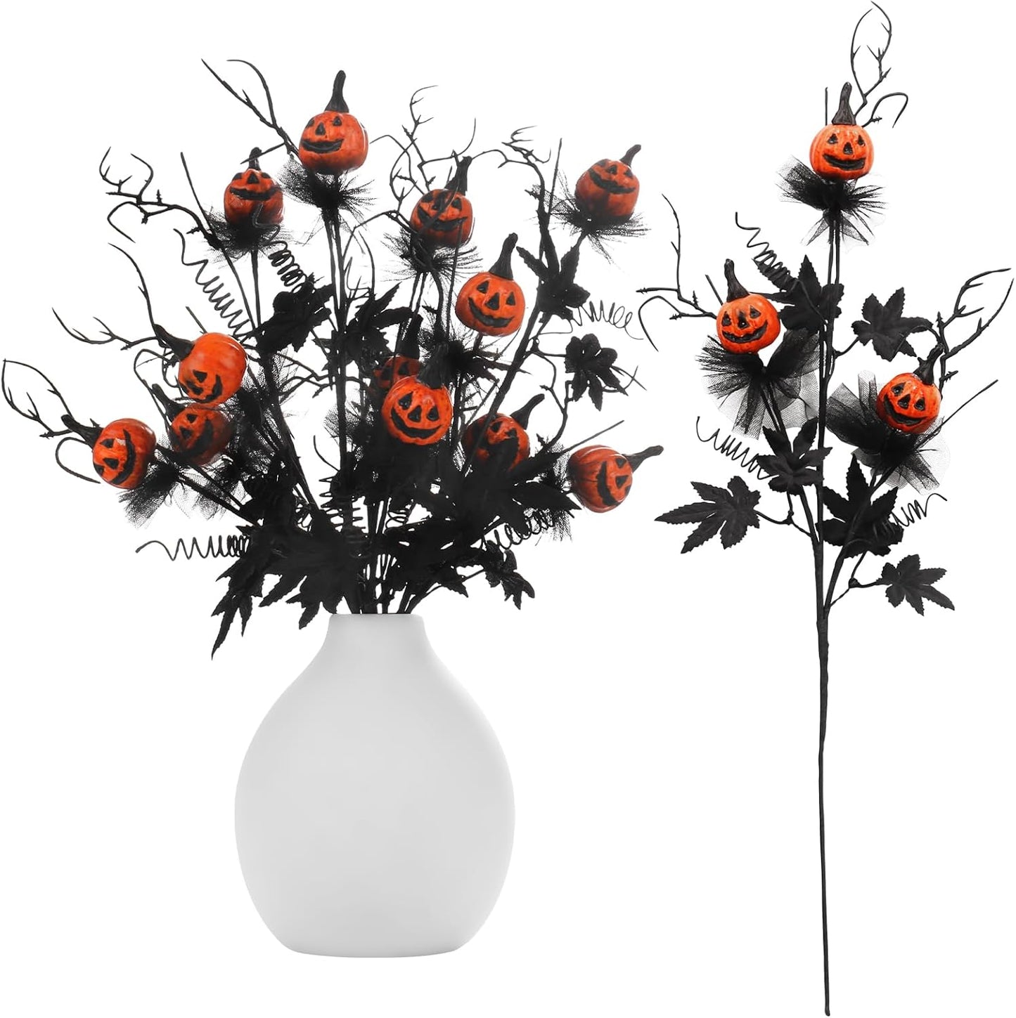 19.5Inch Artificial Pumpkin Maple Leaf Floral Stems Halloween Branches Decoration