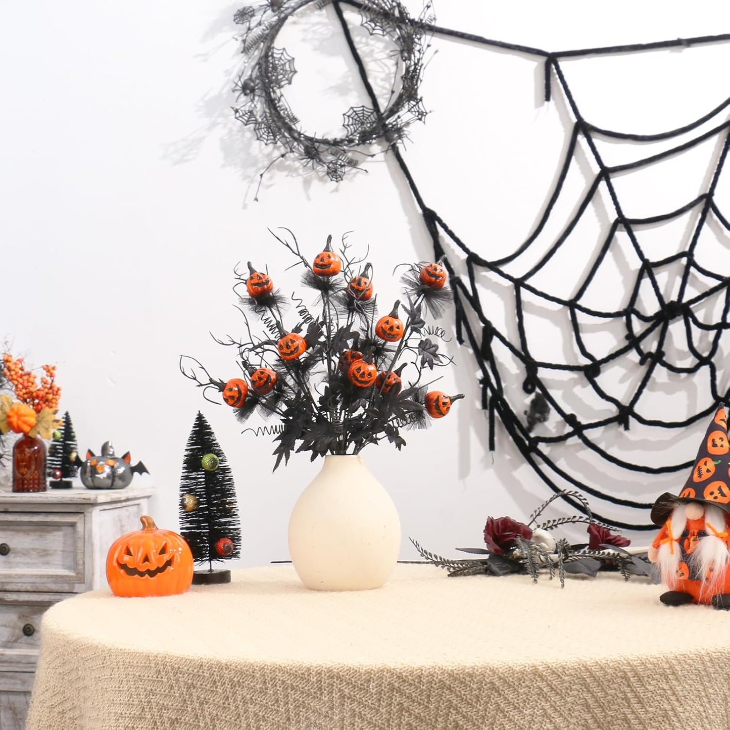 19.5Inch Artificial Pumpkin Maple Leaf Floral Stems Halloween Branches Decoration