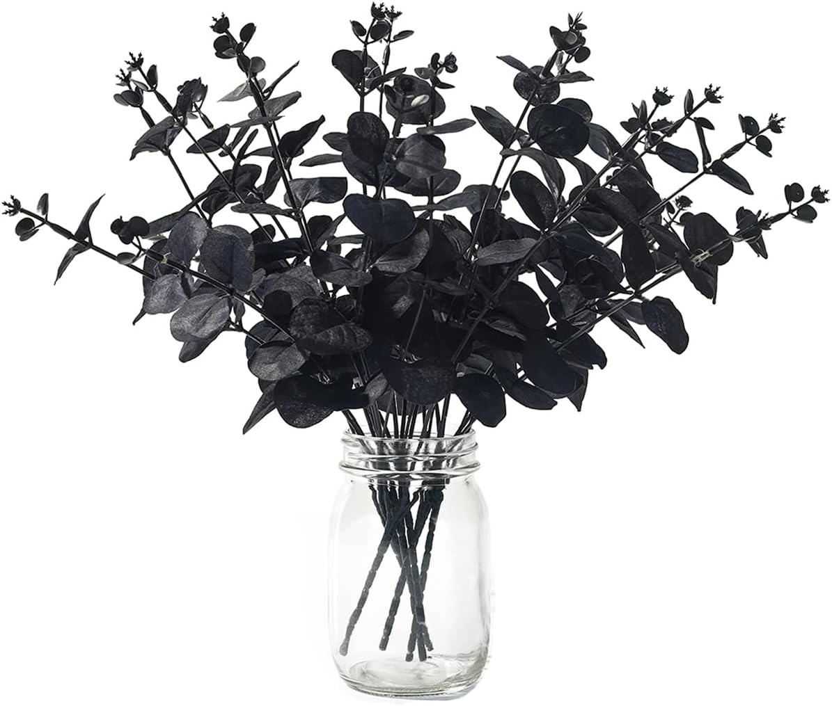 Black Eucalyptus Stems Leaves Branches Fake Flower Arrangement Farmhouse Decor