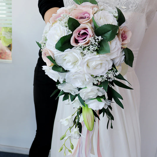 13" Bridal Bouquet in White and Pink