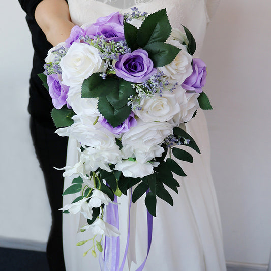 13" Bridal Bouquet in White and Purple