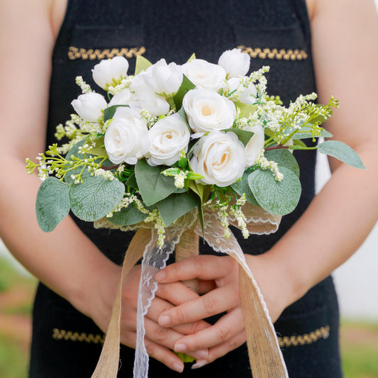 12" Bridesmaid Bouquets - White Rose and Eucalyptus