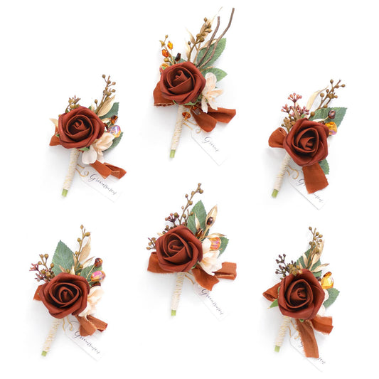 Set of 6 Boutonnieres in many colors for wedding decor