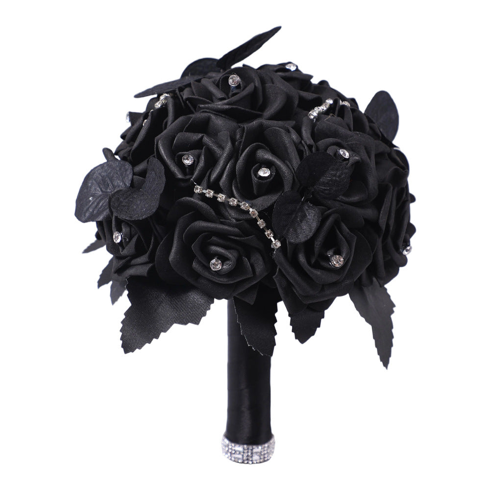 ROUND BRIDESMAID BOUQUETS IN BLACK AND HALLOWEEN COLOR
