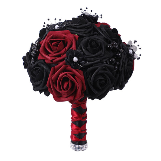 ROUND BRIDESMAID BOUQUETS IN BLACK AND HALLOWEEN COLOR