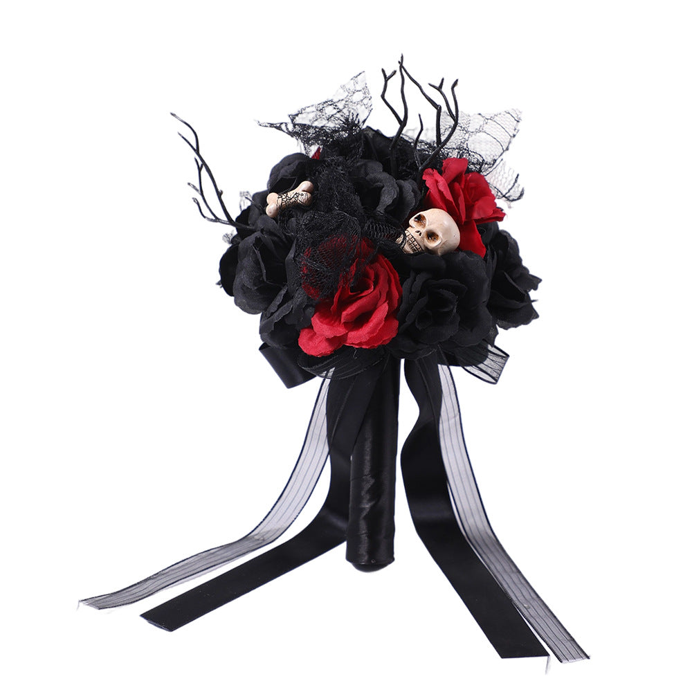 ROUND BRIDESMAID BOUQUETS IN BLACK AND HALLOWEEN COLOR