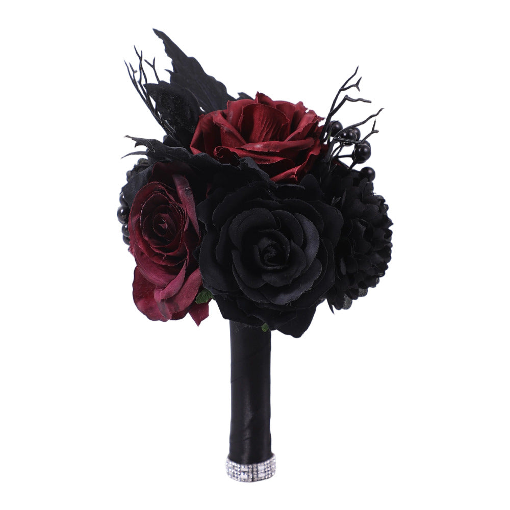 ROUND BRIDESMAID BOUQUETS IN BLACK AND HALLOWEEN COLOR