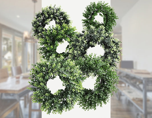 16" Wide  Large Artificial Boxwood Candle Ring Holder -Green