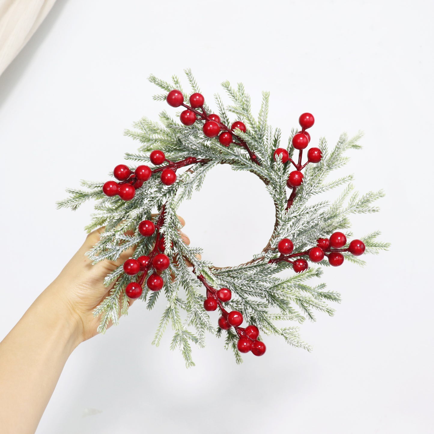Christmas Candle Rings Wreath Artificial Snowy Pine Garland for Christmas Decorations Table Centerpiece