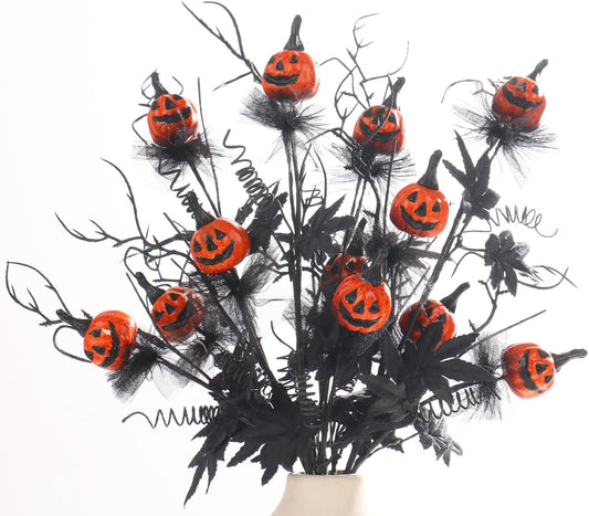 19.5Inch Artificial Pumpkin Maple Leaf Floral Stems Halloween Branches Decoration