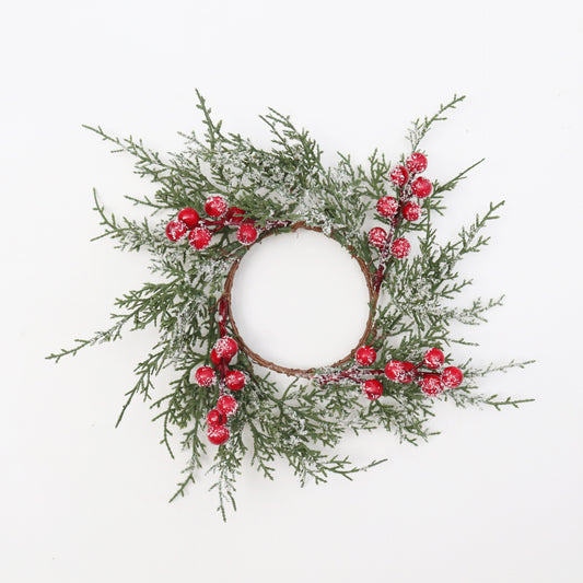 Christmas Candle Rings Wreath Artificial Snowy Pine Garland for Christmas Decorations Table Centerpiece